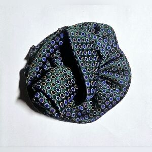 Blue pattern tie scarf camellia corsage brooch pin, fancy formal unisex, prom